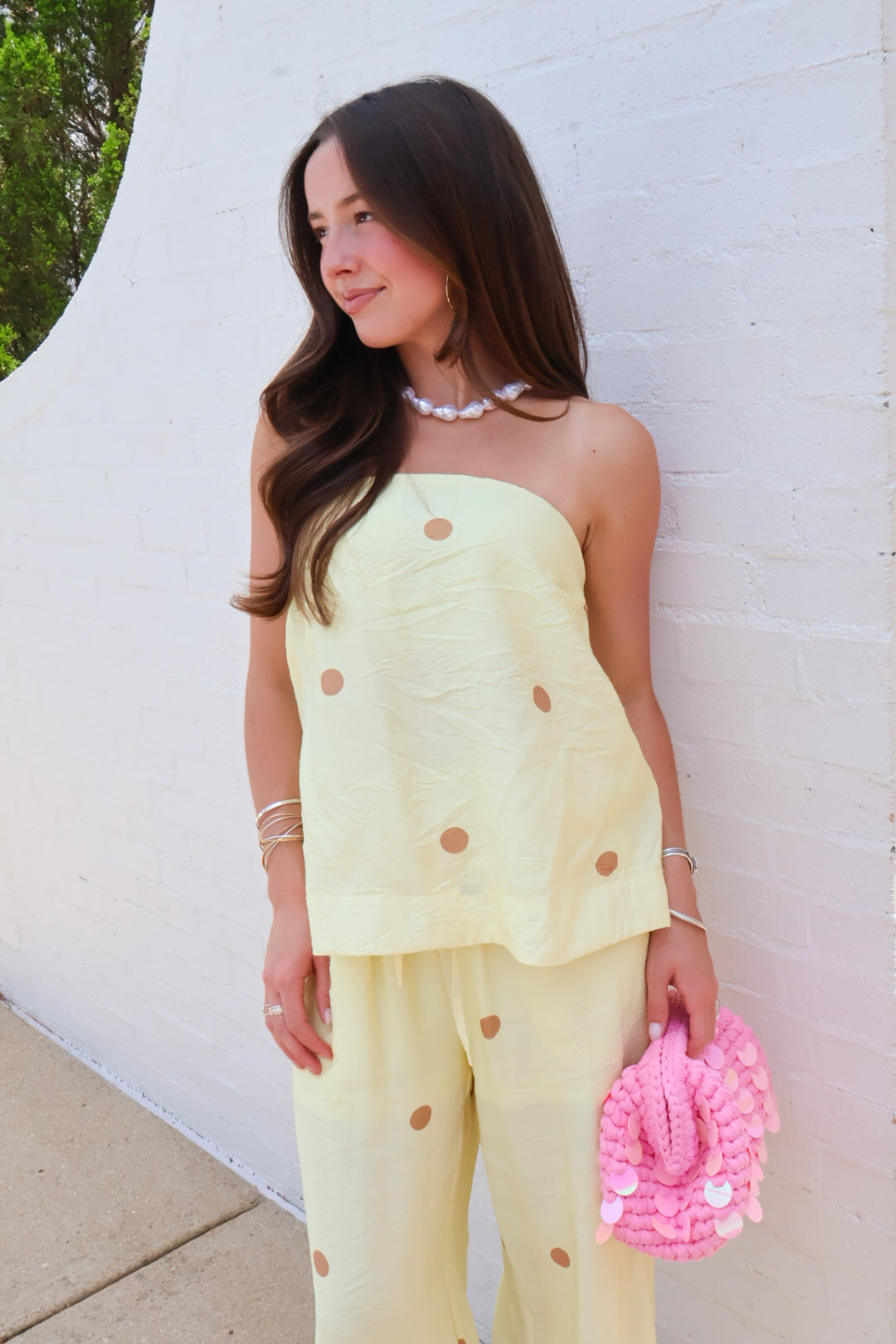 Sweet Spot Polka Dot Pants Set - Lemon