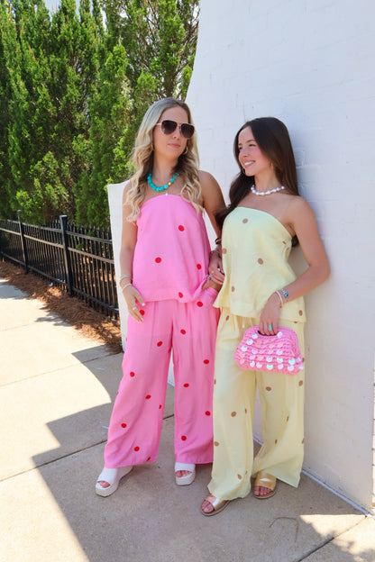 Sweet Spot Polka Dot Pants Set - Lemon