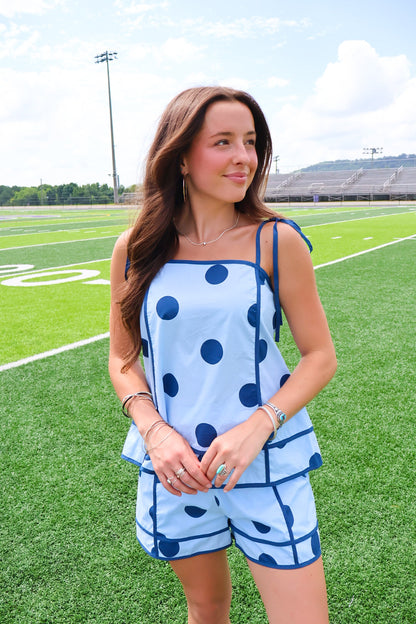 Blue Polka Dot Top and Shorts Set