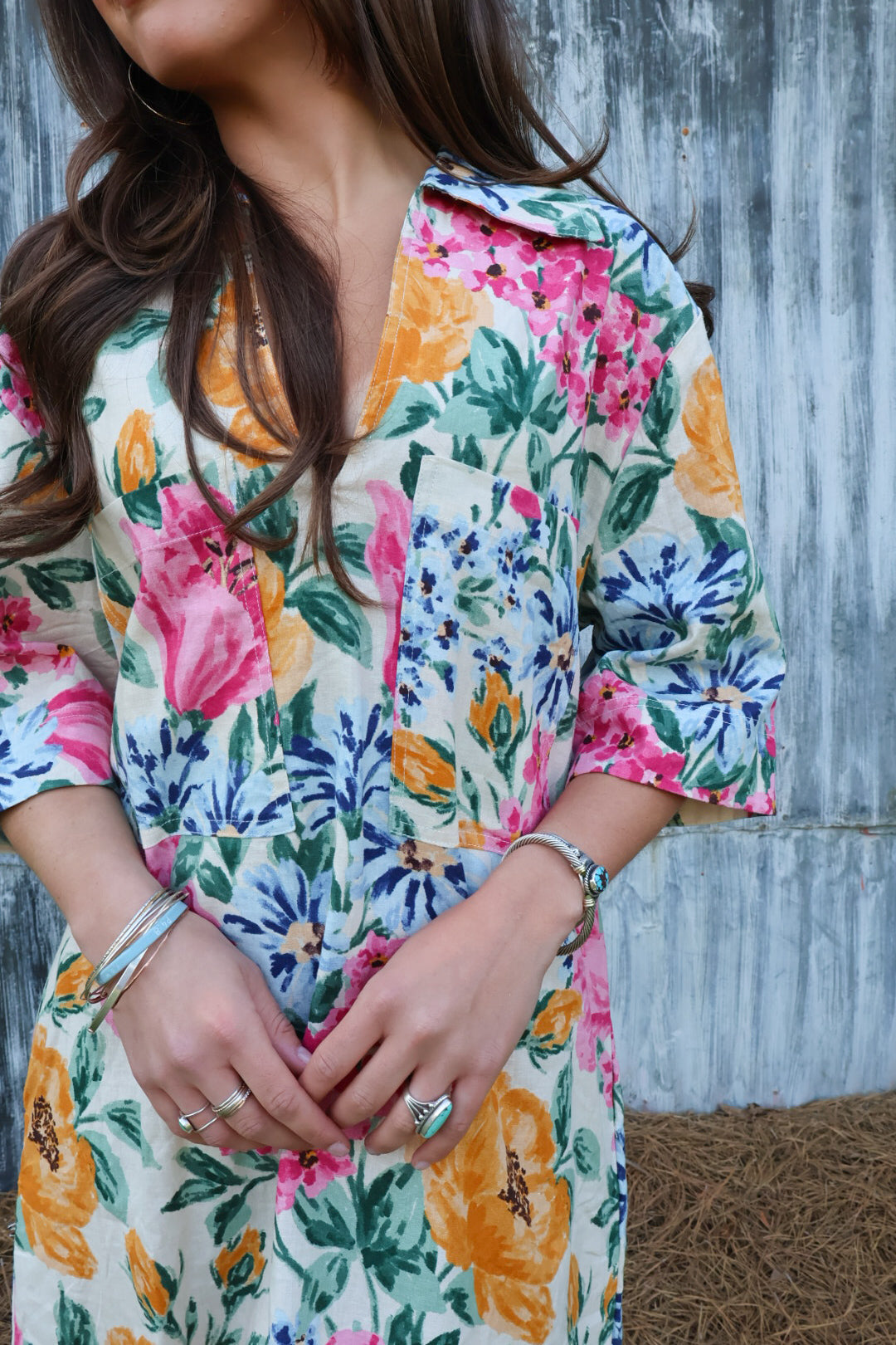 Floral Linen Boxy Dress