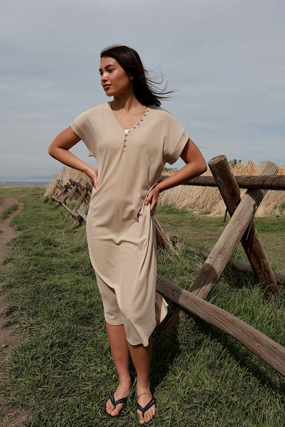 Shae Ribbed T-Shirt Dress in Camel