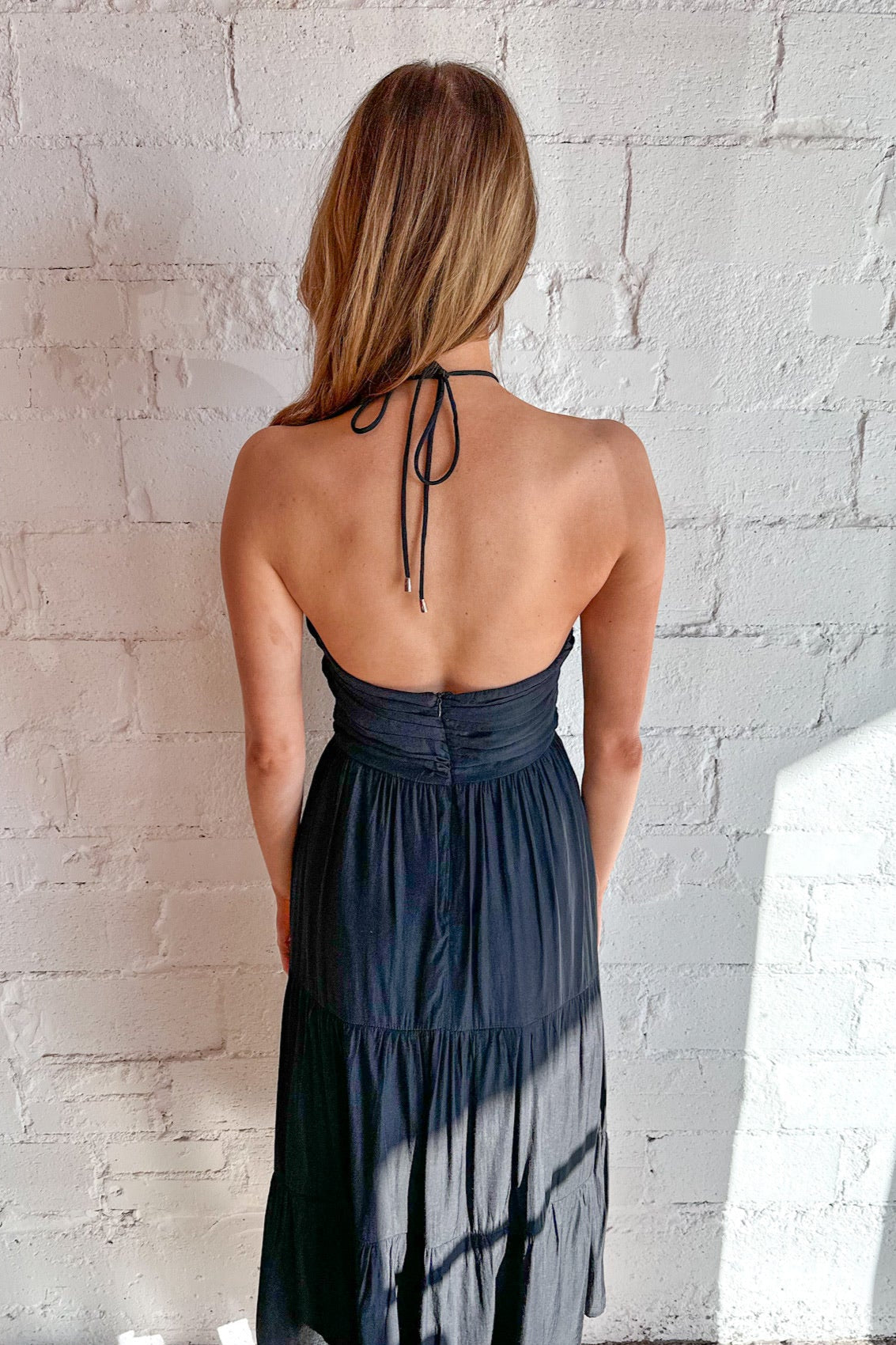 Haltered Ruched Midi Dress