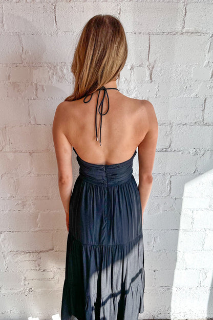Haltered Ruched Midi Dress