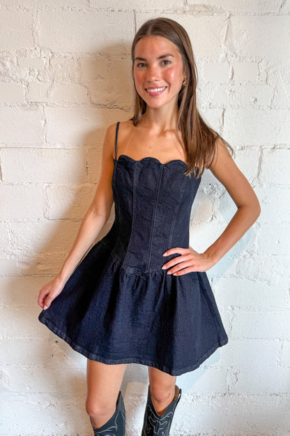 Blue Tide Scallop Denim Dress