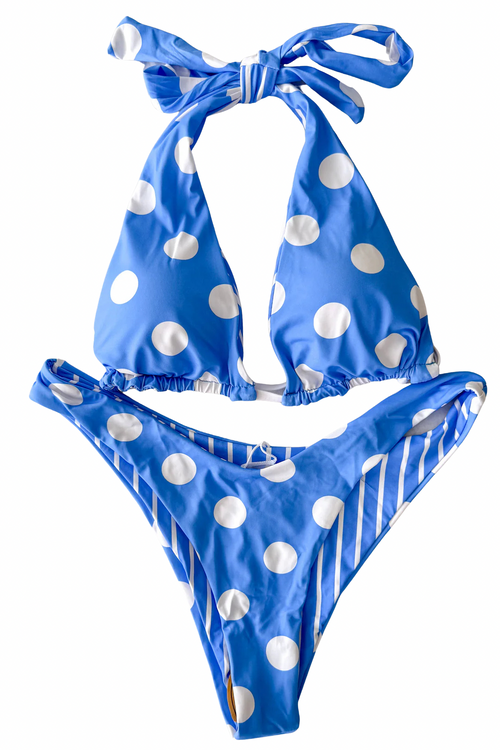 Reversible Blue and White Polka Dot Swimsuit Bottoms