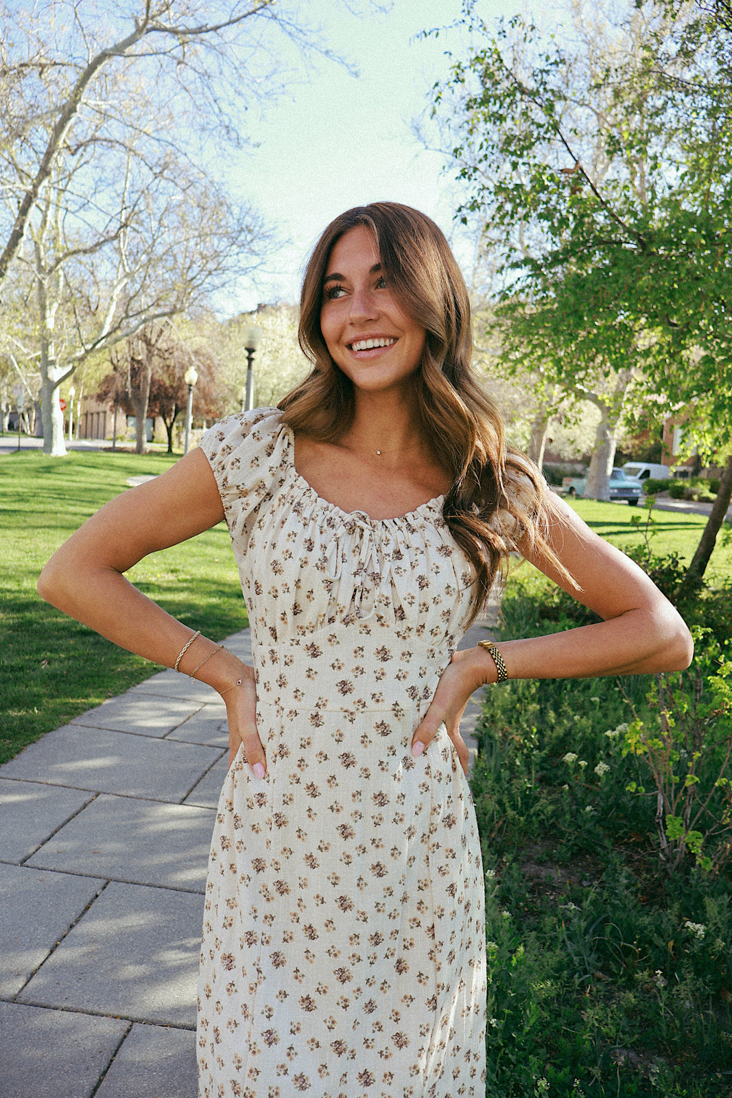 Sweet Dreams Floral Dress in Oatmeal