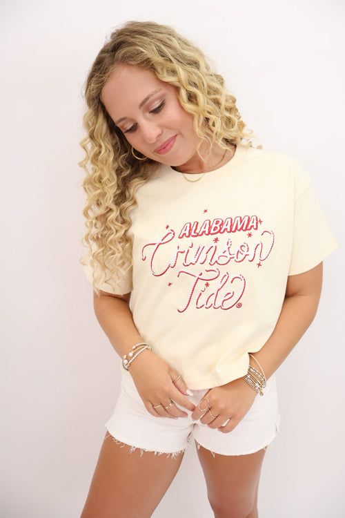 Embroidered Alabama Crimson Tide Boxy Crop Tee