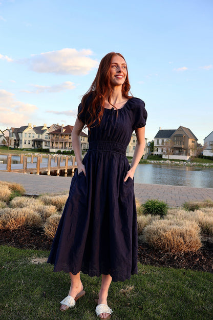 Nellie Embroidered Midi in Navy