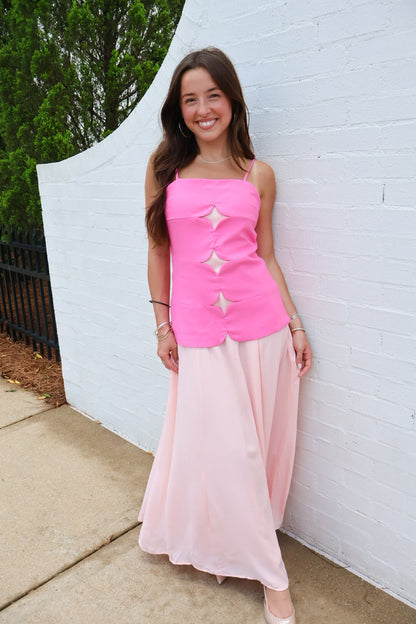 Pink Cutout Bodice Maxi Dress with Chiffon Skirt