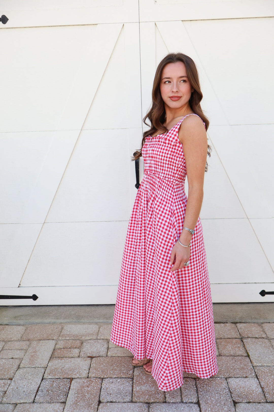 Red Gingham Midi Dress