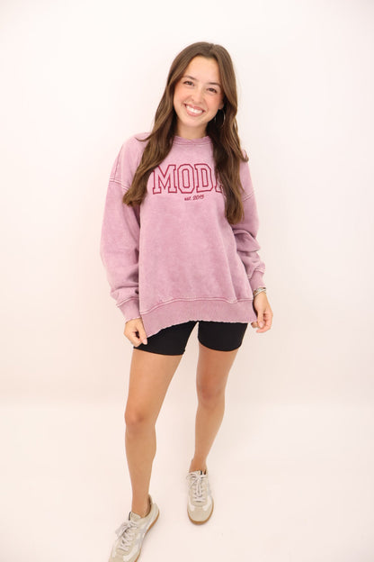 Moda Embroidered Oversized Pullover - Cranberry