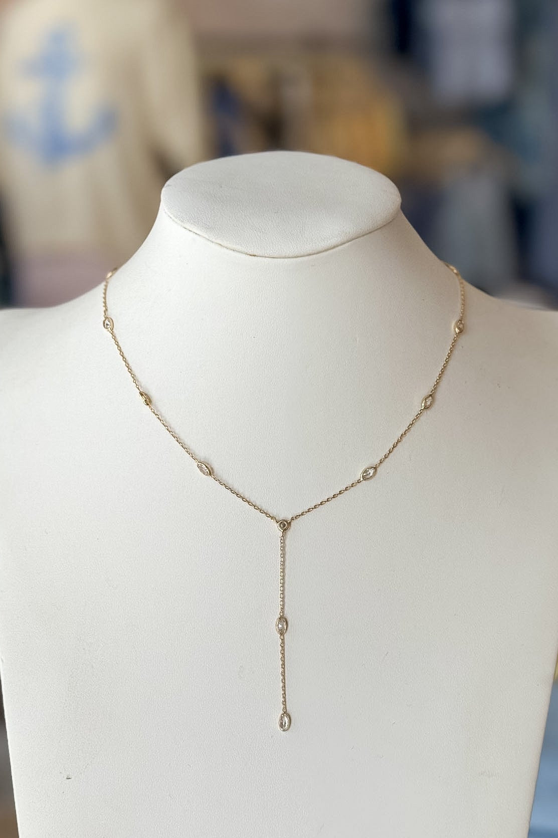 CZ and Gold Drop Necklace
