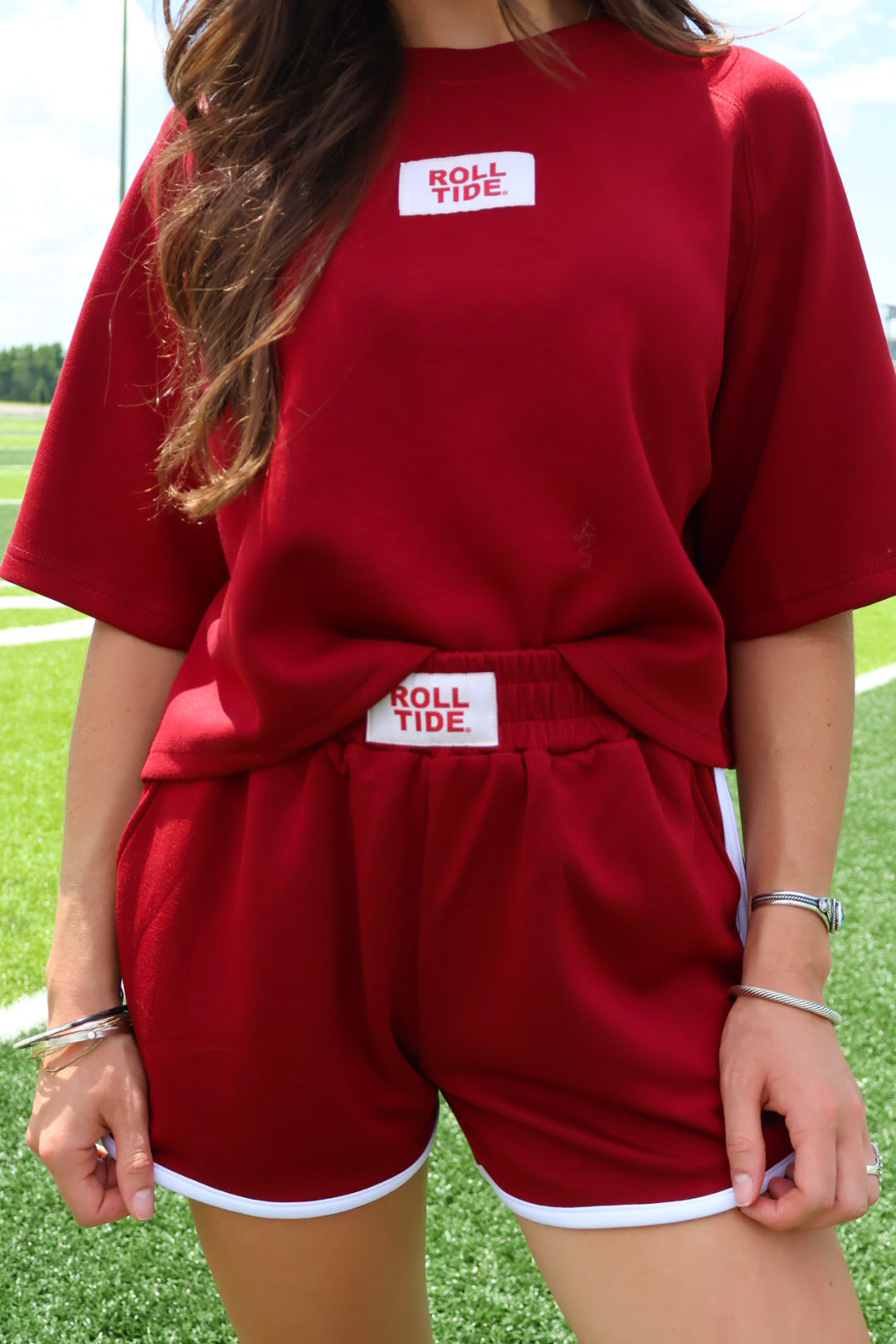 The Kristen Cropped Boxy Tee + Athletic Shorts Set - Roll Tide Patch