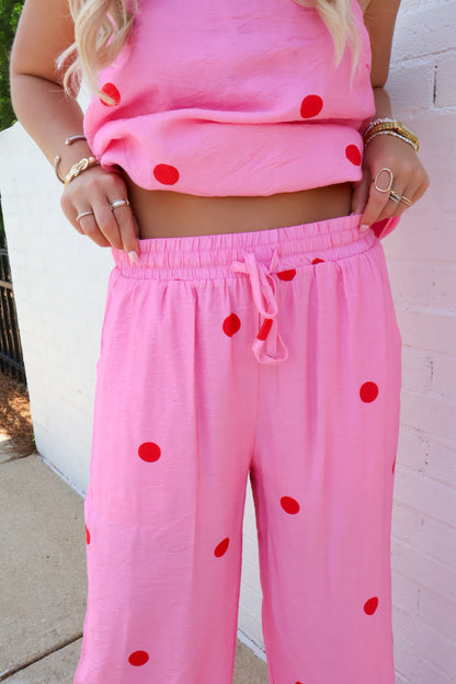 Sweet Spot Polka Dot Pants Set - Pink