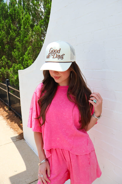 Mineral Washed Shorts Set - Pink