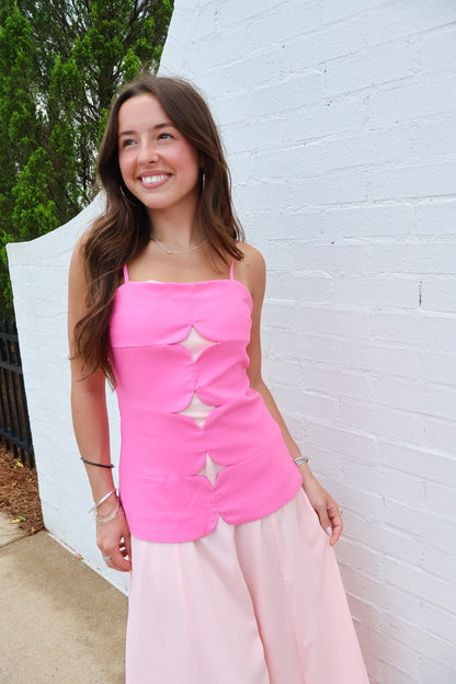 Pink Cutout Bodice Maxi Dress with Chiffon Skirt