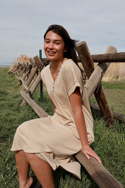 Shae Ribbed T-Shirt Dress in Camel