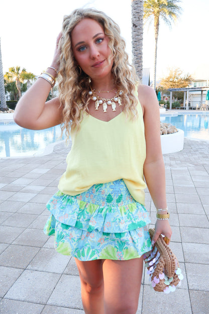 V-Neck Beaded Strap Tank Top - Banana Yellow