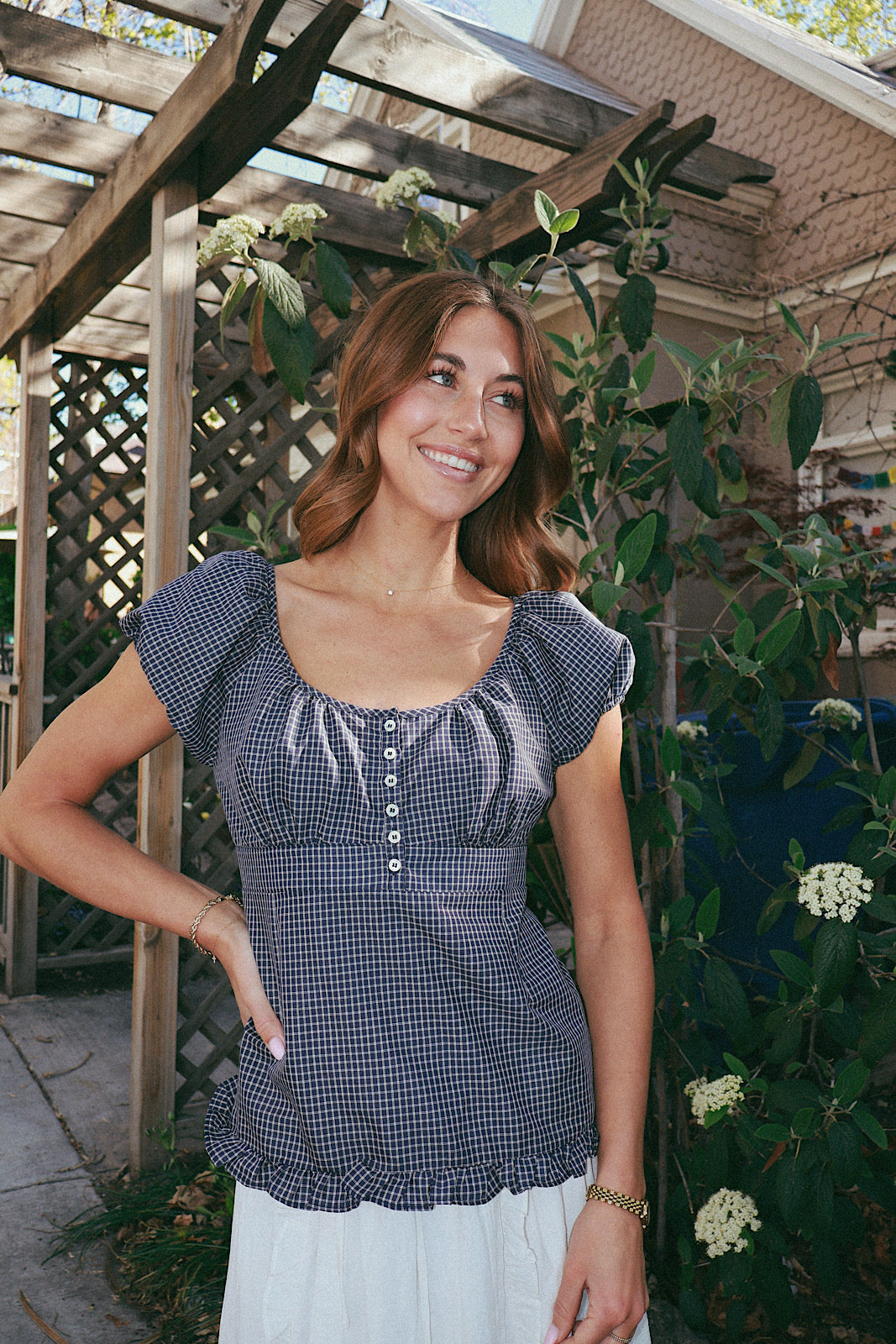 Ellen Plaid Top in Navy