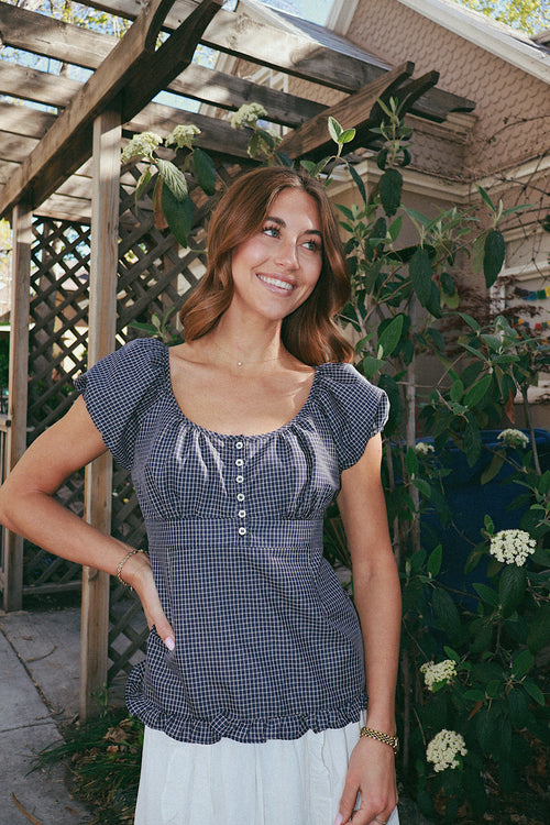 Ellen Plaid Top in Navy