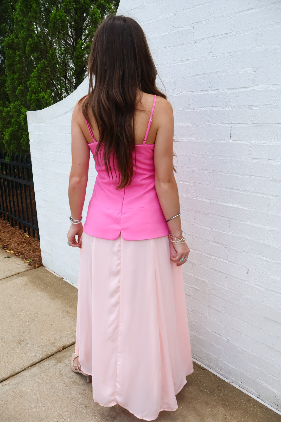 Pink Cutout Bodice Maxi Dress with Chiffon Skirt