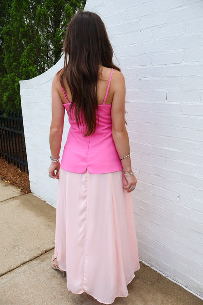 Pink Cutout Bodice Maxi Dress with Chiffon Skirt