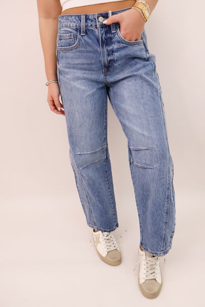 Vervet Kate Barrel Leg Medium Wash Denim