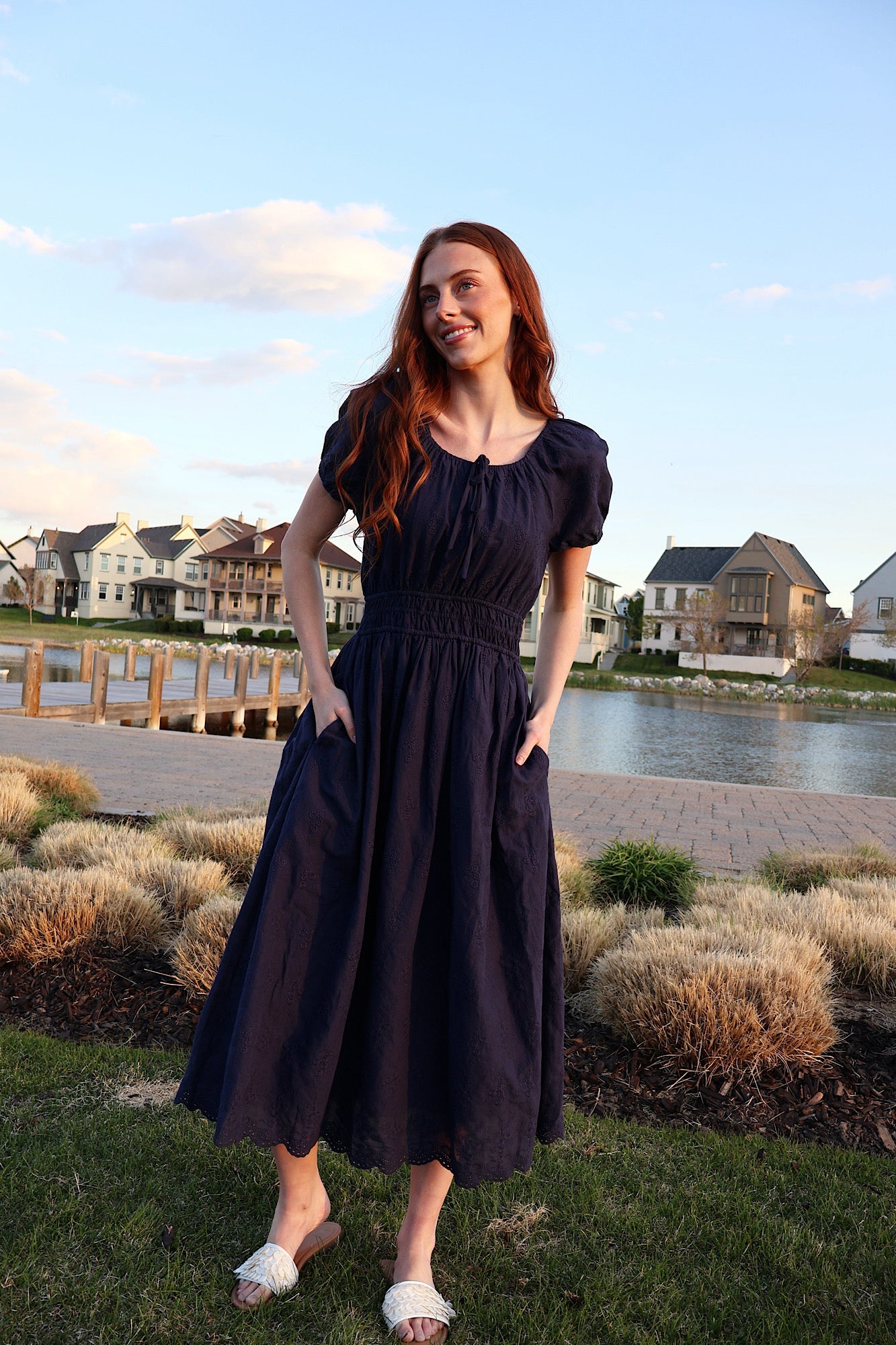 Nellie Embroidered Midi in Navy