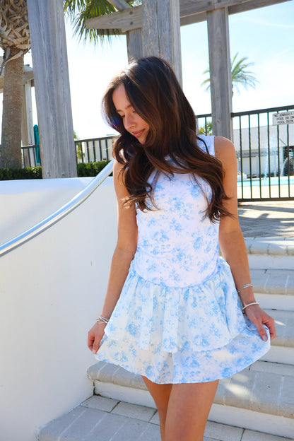 Floral Ruffle Athletic Dress - Blue