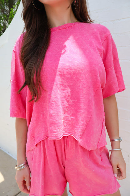 Mineral Washed Shorts Set - Pink