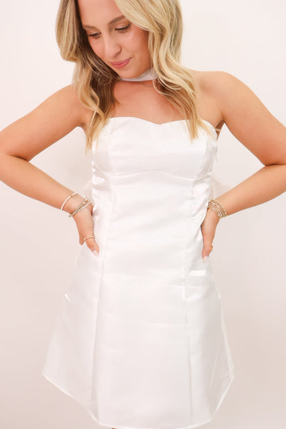 Bow Back White Mini Dress