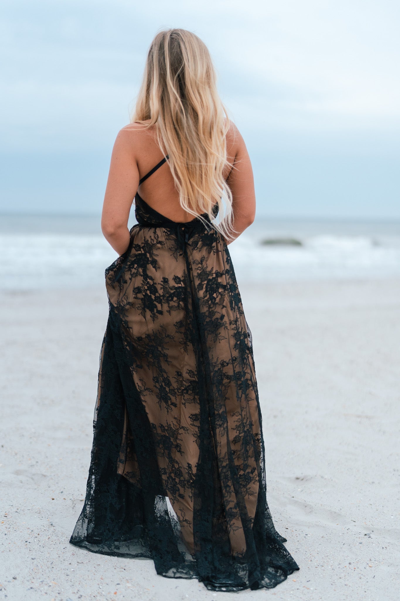 Celestial Multi-Wrap Lace Maxi Dress (Black)
