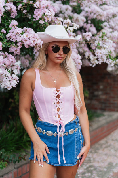 Couture Lace Up Corset Top (Pink)
