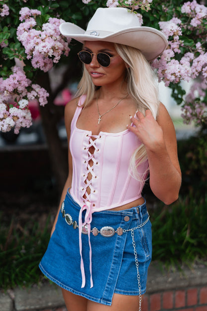 Couture Lace Up Corset Top (Pink)