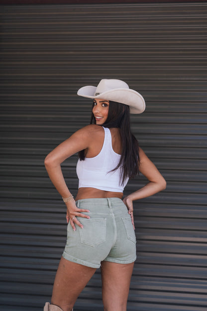 Wishful Thinking Hi Rise Shorts (Olive) FINAL SALE