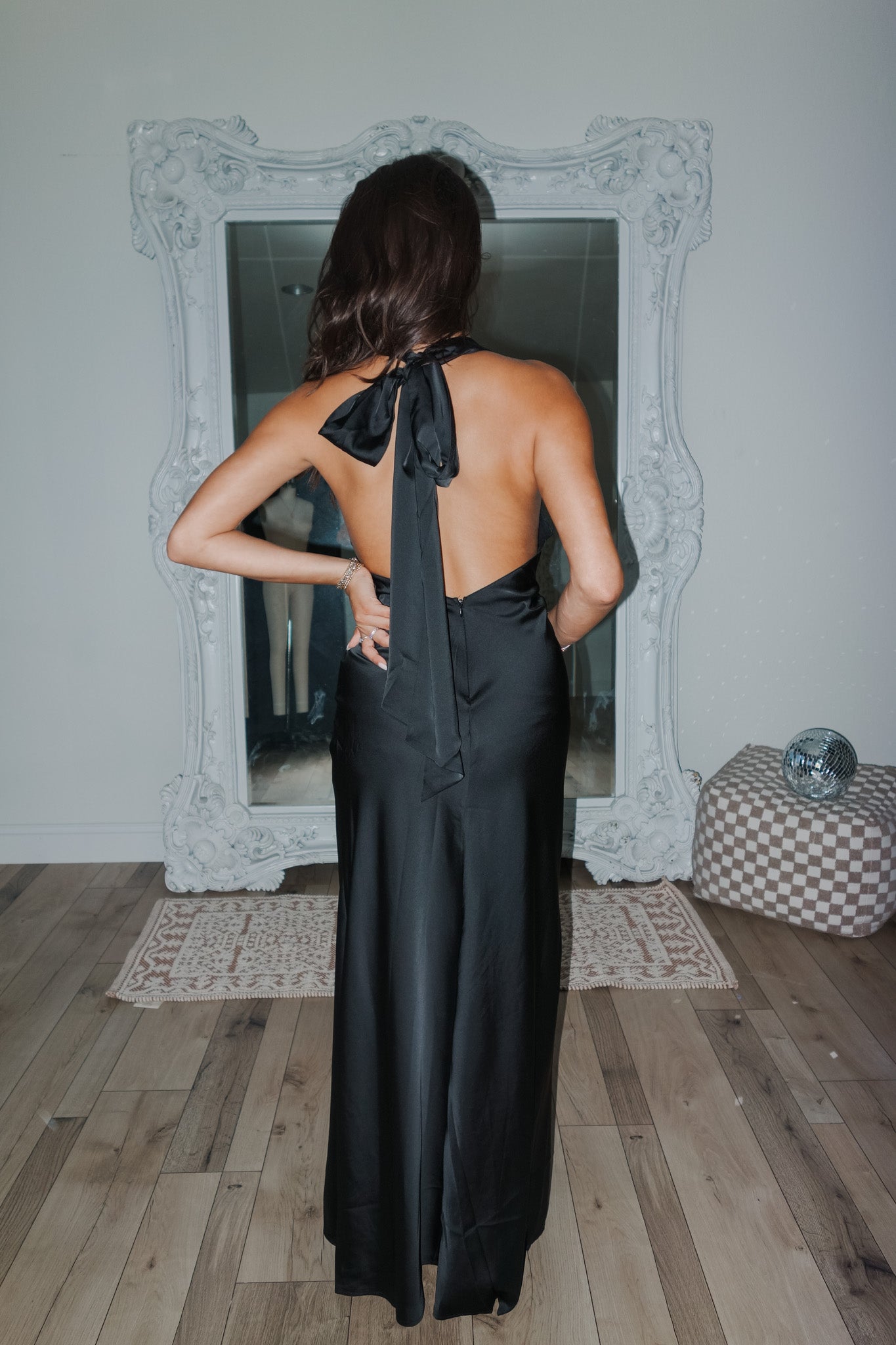 Soiree Satin Halter Maxi Dress (Black) FINAL SALE
