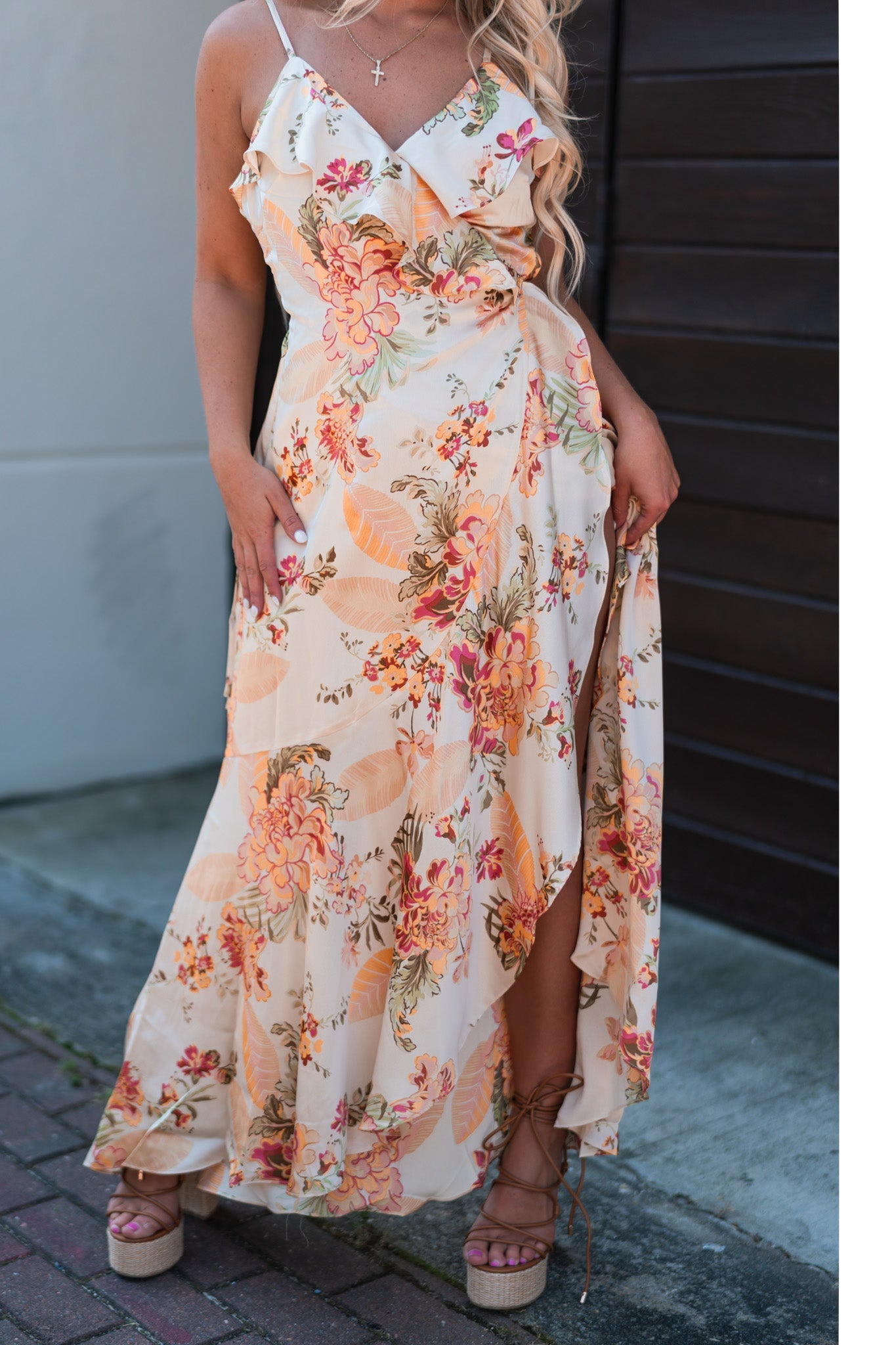 Golden Floral Wrap Dress FINAL SALE