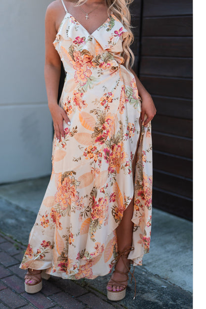 Golden Floral Wrap Dress FINAL SALE