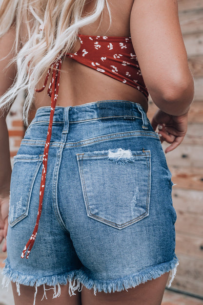 Maya Distressed Denim Shorts (Dark Wash)