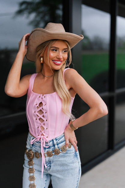Couture Lace Up Corset Top (Pink)