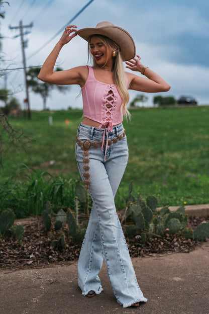 Couture Lace Up Corset Top (Pink)