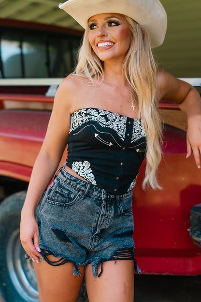 Missoula Suede Bustier Top (Black)