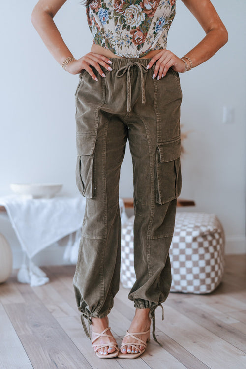Olive Washed Corduroy Joggers