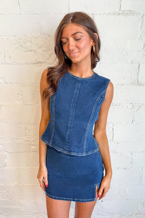 Denim Twill Open Back Top