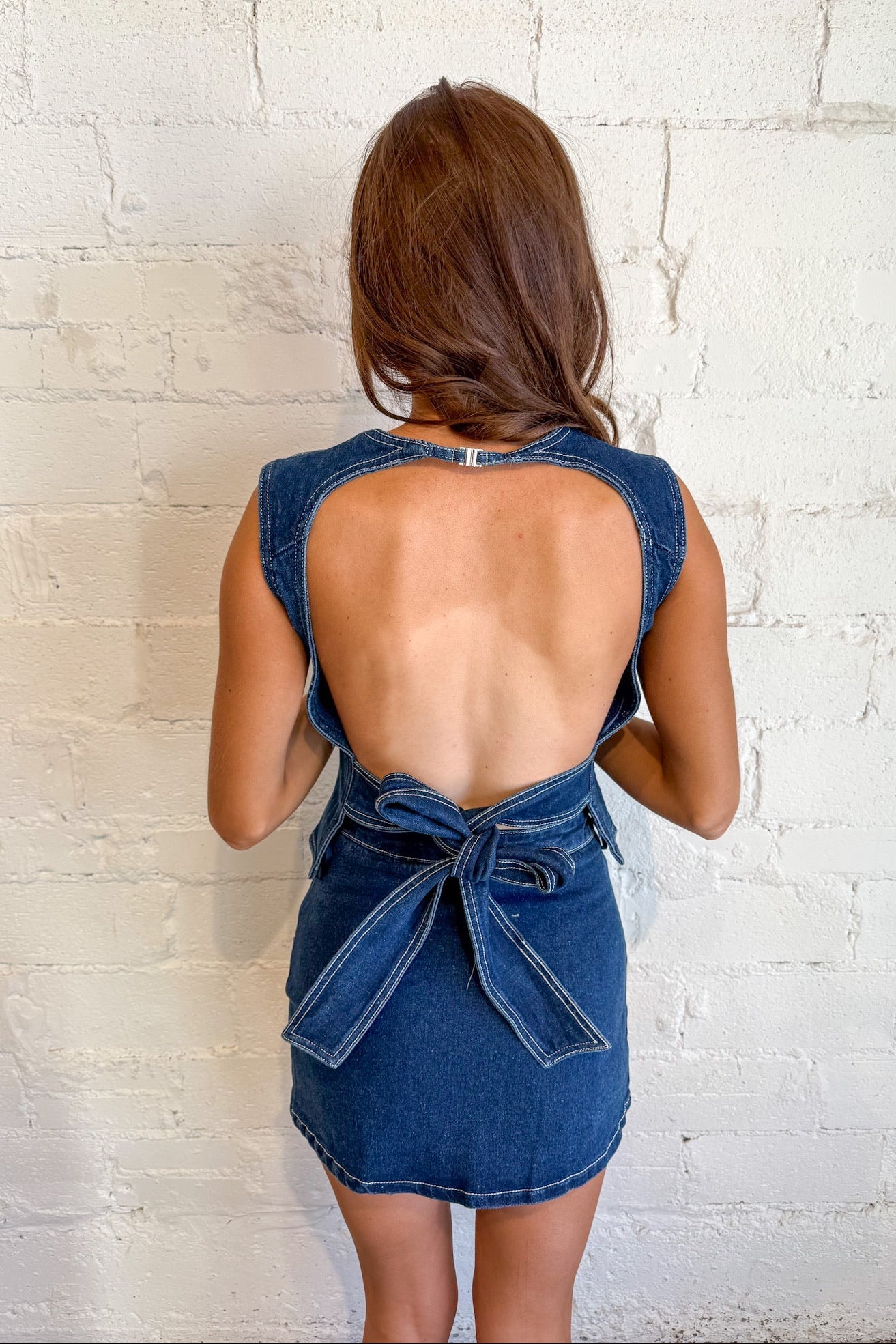 Denim Twill Open Back Top