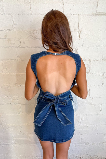 Denim Twill Open Back Top