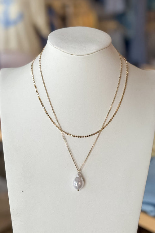 Double Gold Necklace with Freshwater Pearl