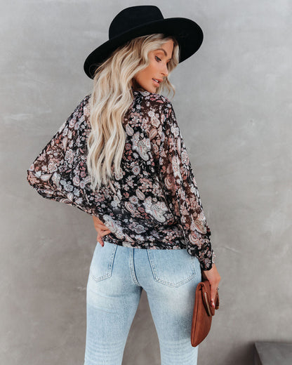 Drop Everything Printed Chiffon Tie Top