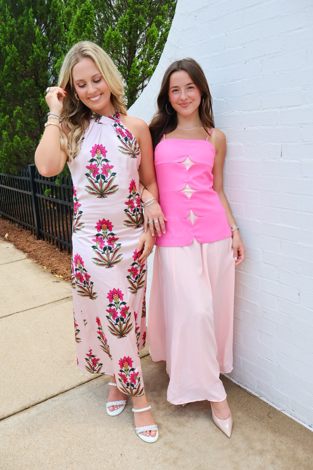 Pink Cutout Bodice Maxi Dress with Chiffon Skirt