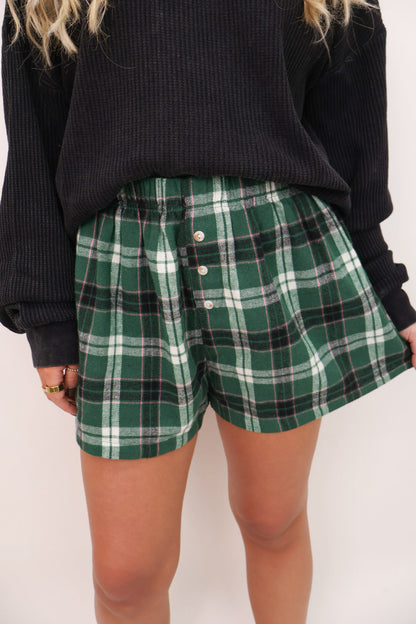 Plaid Flannel Boxer Shorts - Green
